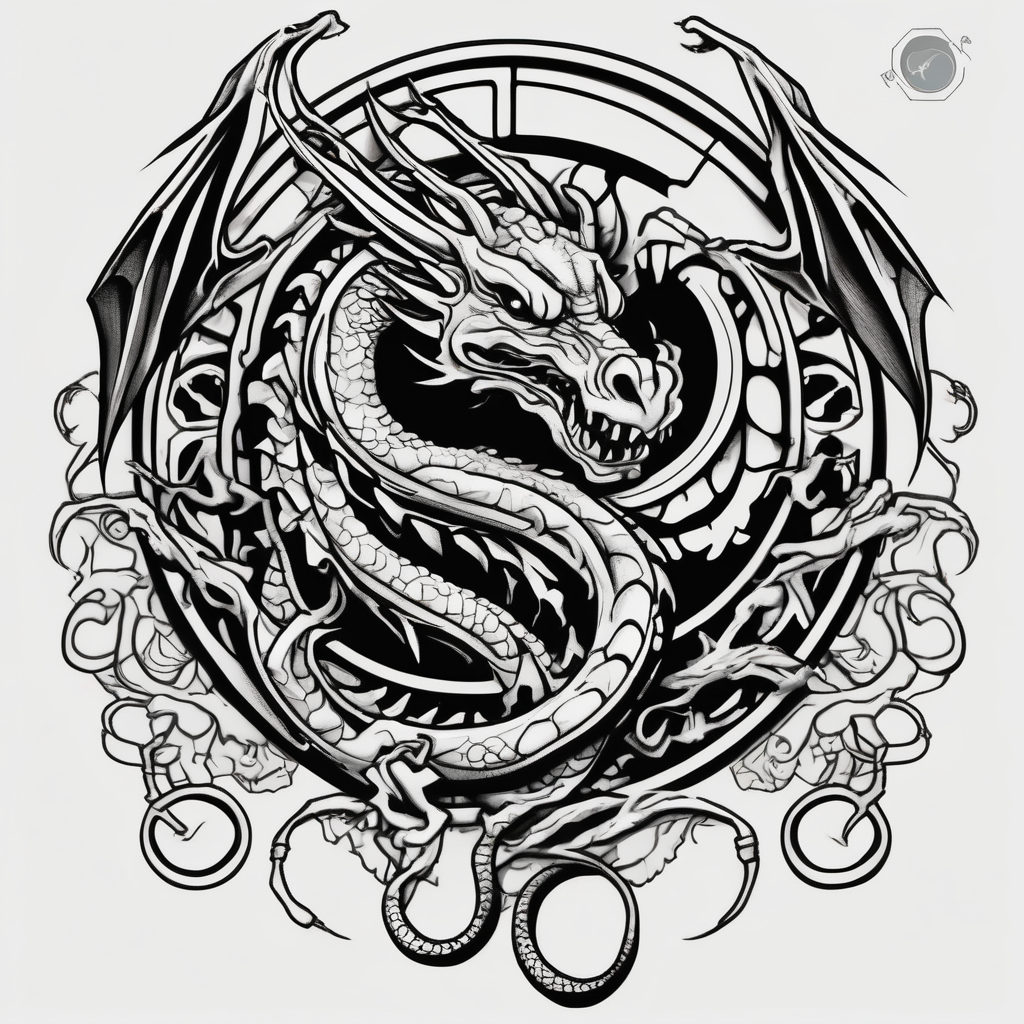 Horror dragon tattoo with cancer zodiac sign on background half sleeve tattoos for men, AI-generated Cartoon tattoo design